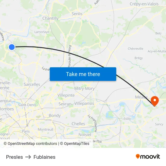 Presles to Fublaines map
