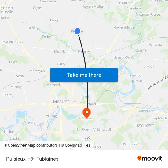 Puisieux to Fublaines map