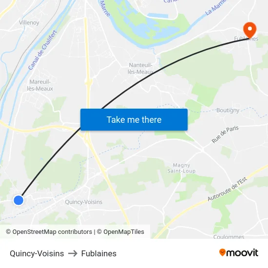 Quincy-Voisins to Fublaines map