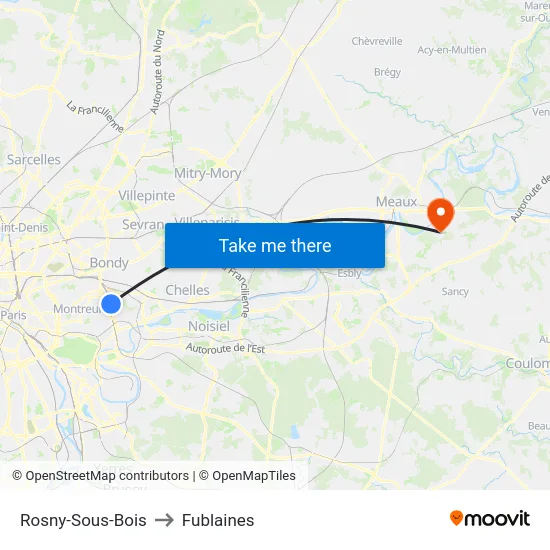 Rosny-Sous-Bois to Fublaines map