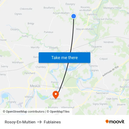 Rosoy-En-Multien to Fublaines map