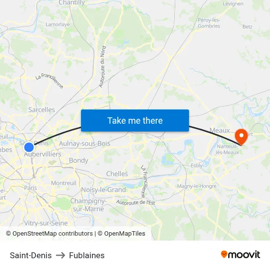 Saint-Denis to Fublaines map