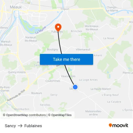 Sancy to Fublaines map