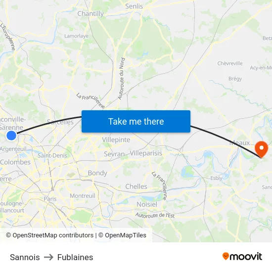 Sannois to Fublaines map