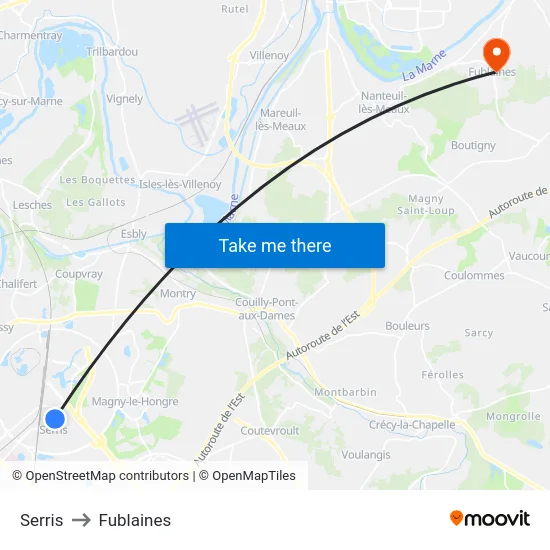 Serris to Fublaines map