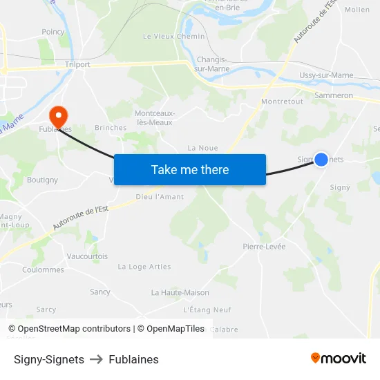 Signy-Signets to Fublaines map