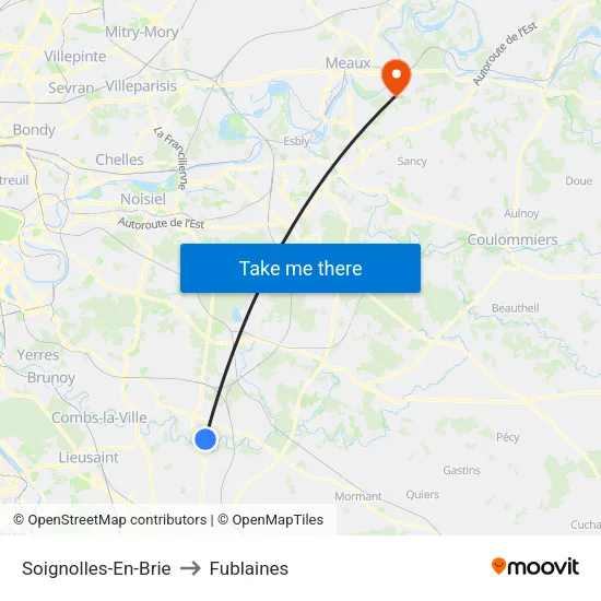Soignolles-En-Brie to Fublaines map