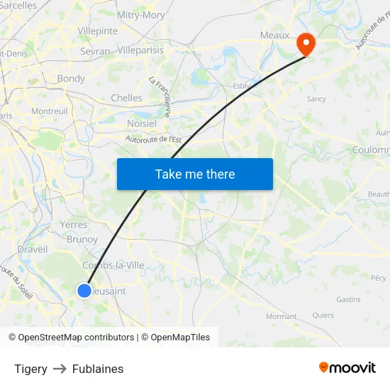 Tigery to Fublaines map