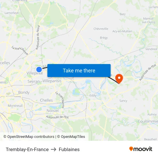 Tremblay-En-France to Fublaines map
