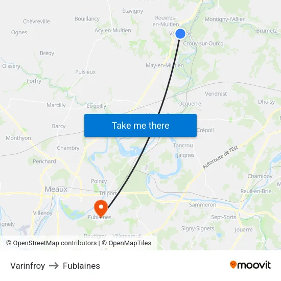 Varinfroy to Fublaines map