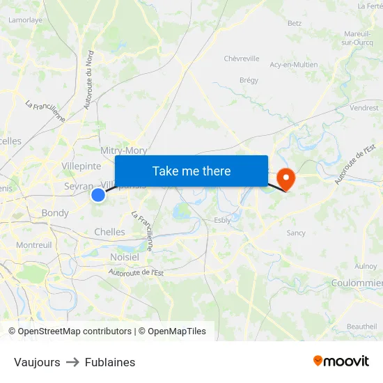 Vaujours to Fublaines map