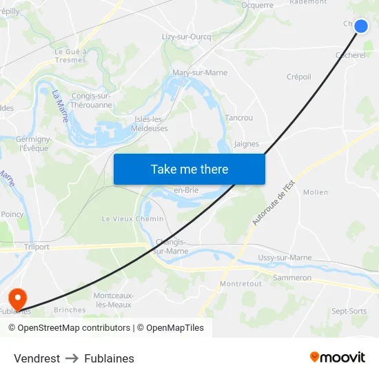 Vendrest to Fublaines map