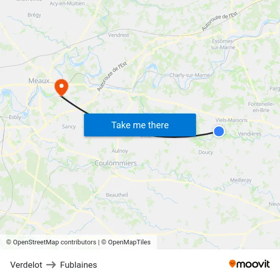 Verdelot to Fublaines map