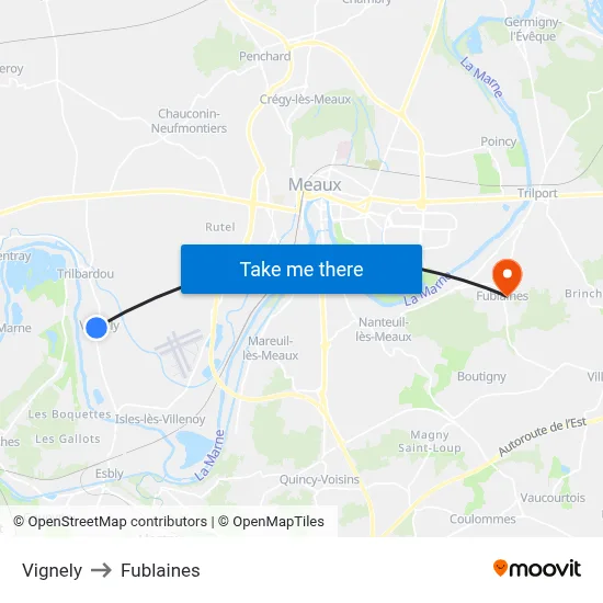 Vignely to Fublaines map