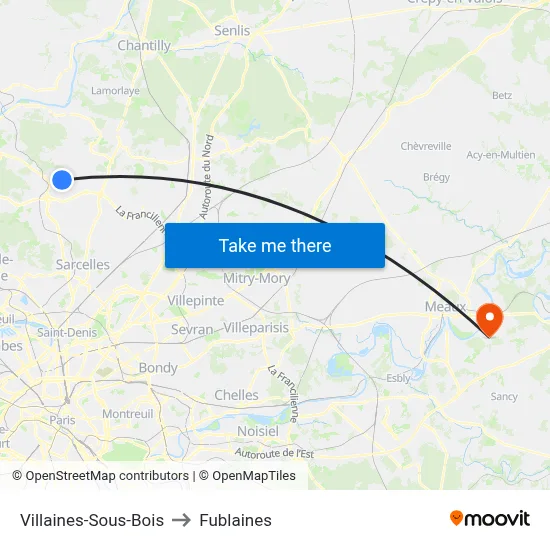 Villaines-Sous-Bois to Fublaines map