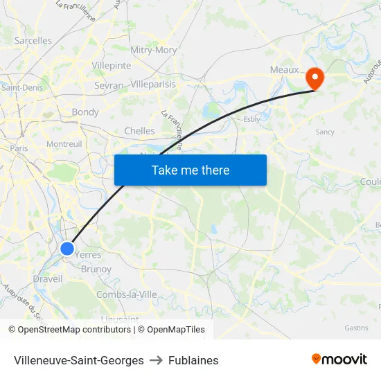 Villeneuve-Saint-Georges to Fublaines map