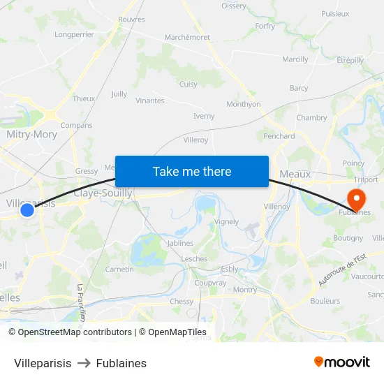Villeparisis to Fublaines map