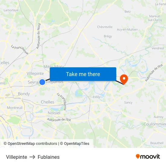 Villepinte to Fublaines map