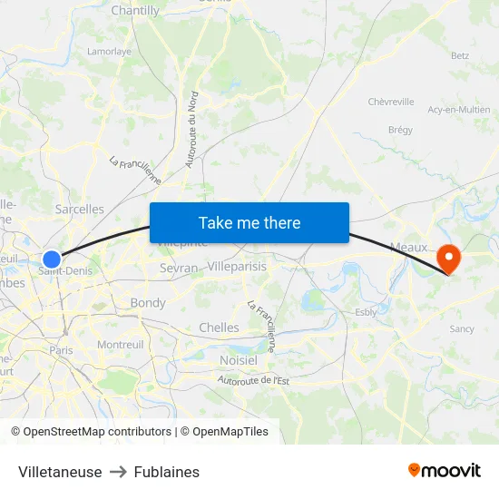 Villetaneuse to Fublaines map