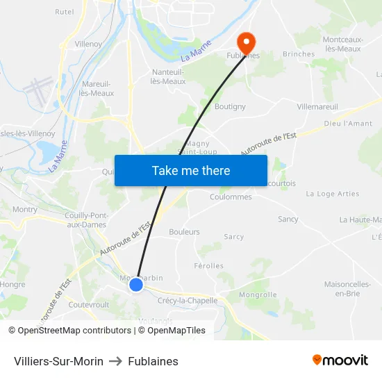 Villiers-Sur-Morin to Fublaines map