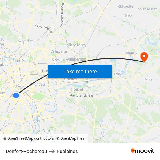 Denfert-Rochereau to Fublaines map