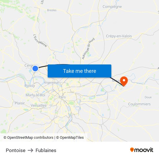 Pontoise to Fublaines map