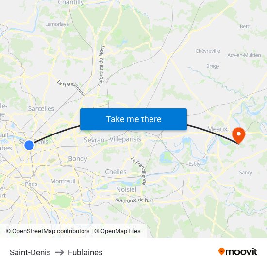 Saint-Denis to Fublaines map