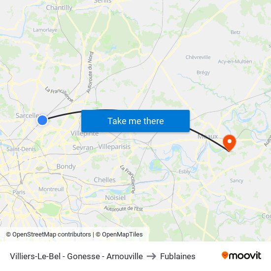Villiers-Le-Bel - Gonesse - Arnouville to Fublaines map