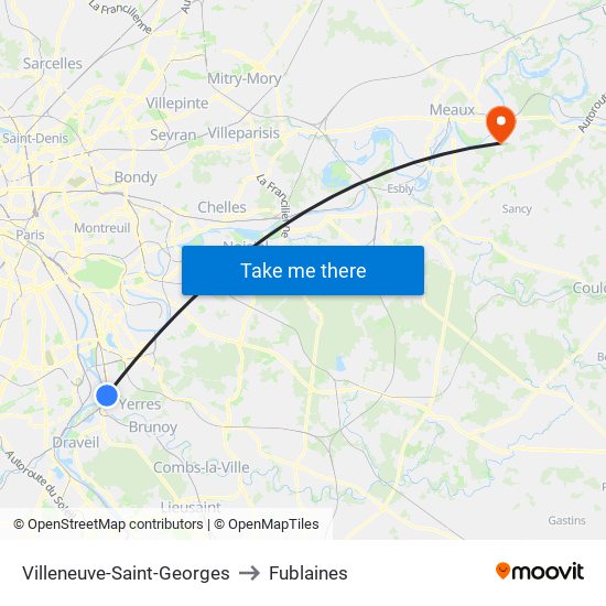 Villeneuve-Saint-Georges to Fublaines map