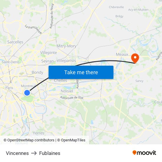 Vincennes to Fublaines map