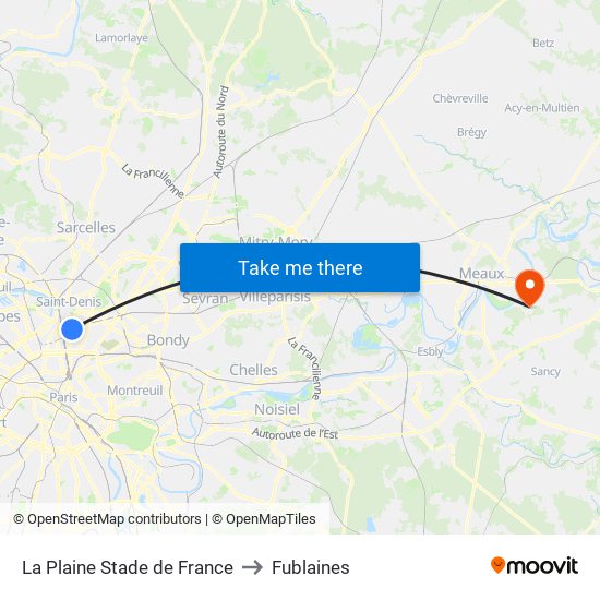 La Plaine Stade de France to Fublaines map
