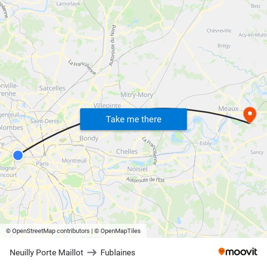 Neuilly Porte Maillot to Fublaines map