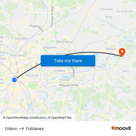 Odéon to Fublaines map