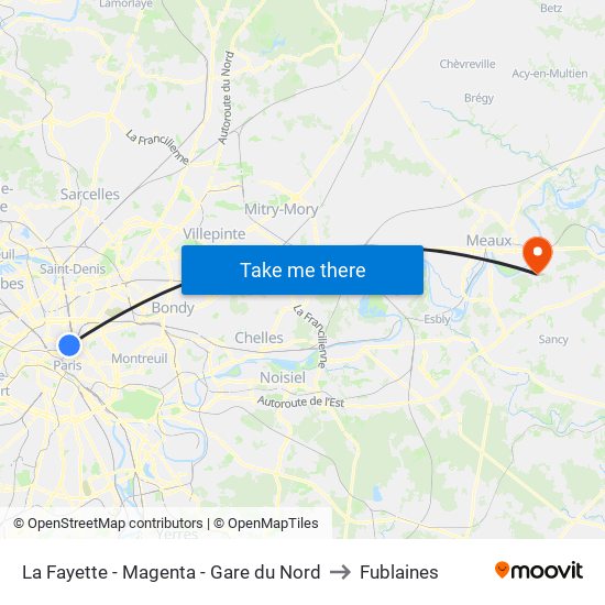 La Fayette - Magenta - Gare du Nord to Fublaines map