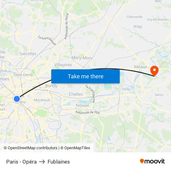Paris - Opéra to Fublaines map