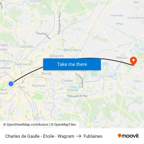 Charles de Gaulle - Étoile - Wagram to Fublaines map