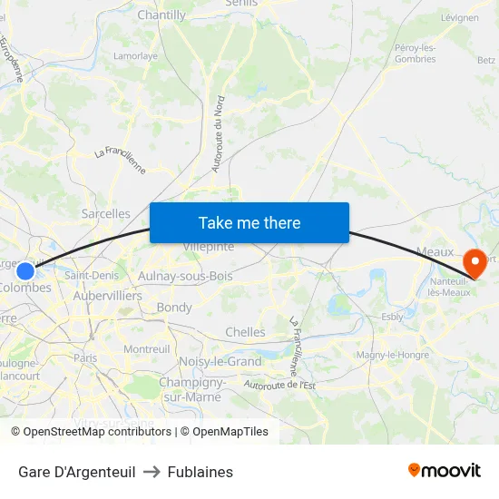 Gare D'Argenteuil to Fublaines map
