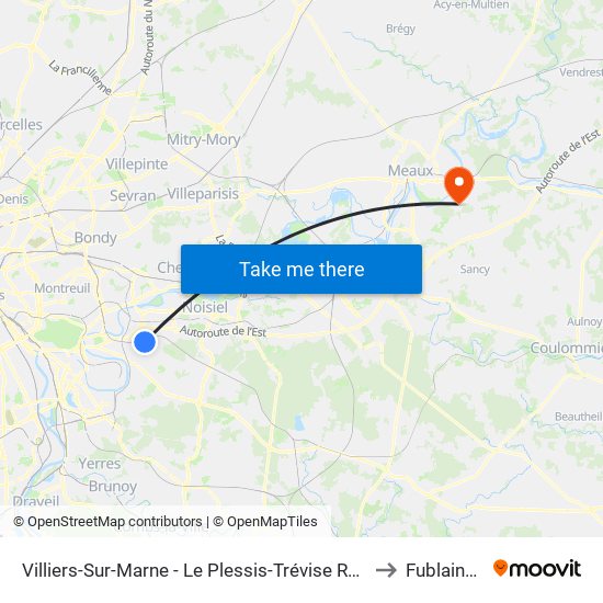 Villiers-Sur-Marne - Le Plessis-Trévise RER to Fublaines map