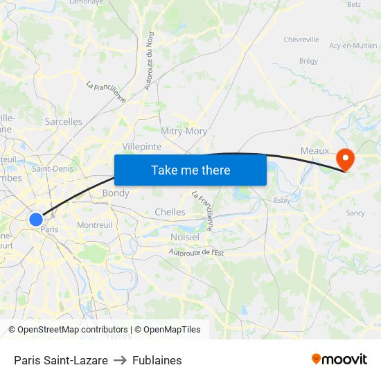 Paris Saint-Lazare to Fublaines map