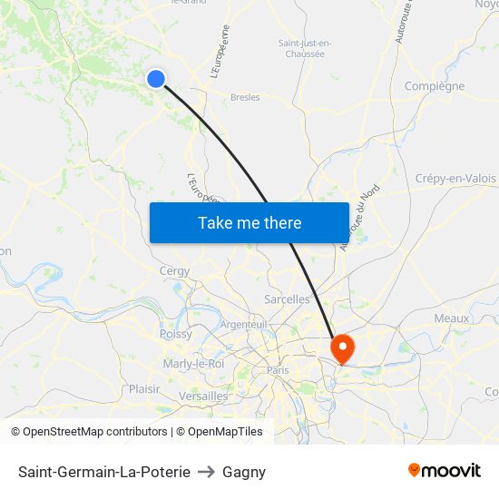 Saint-Germain-La-Poterie to Gagny map