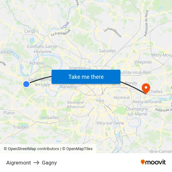 Aigremont to Gagny map