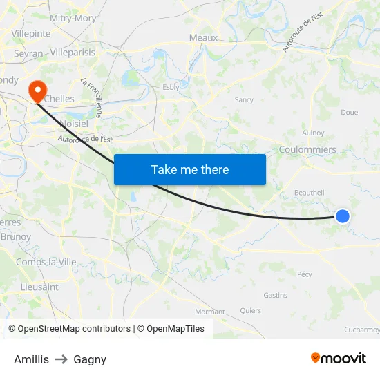 Amillis to Gagny map