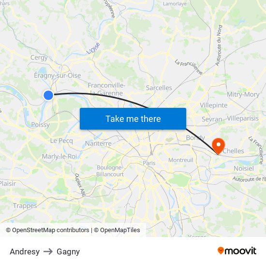 Andresy to Gagny map