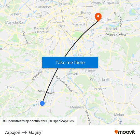 Arpajon to Gagny map
