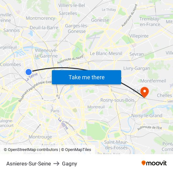 Asnieres-Sur-Seine to Gagny map
