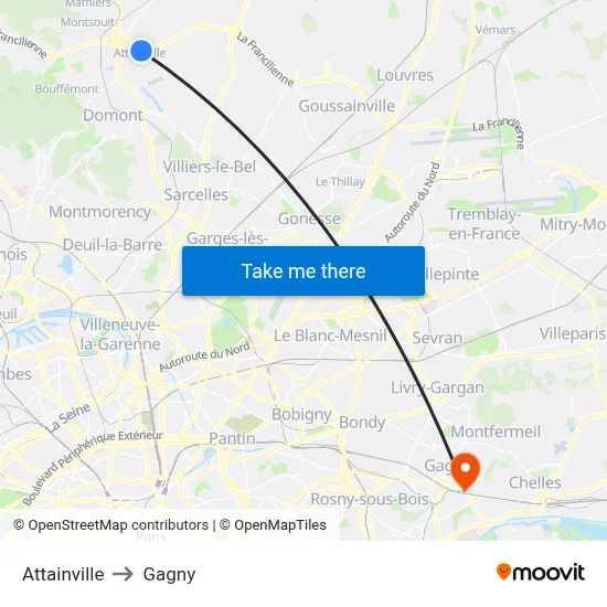 Attainville to Gagny map