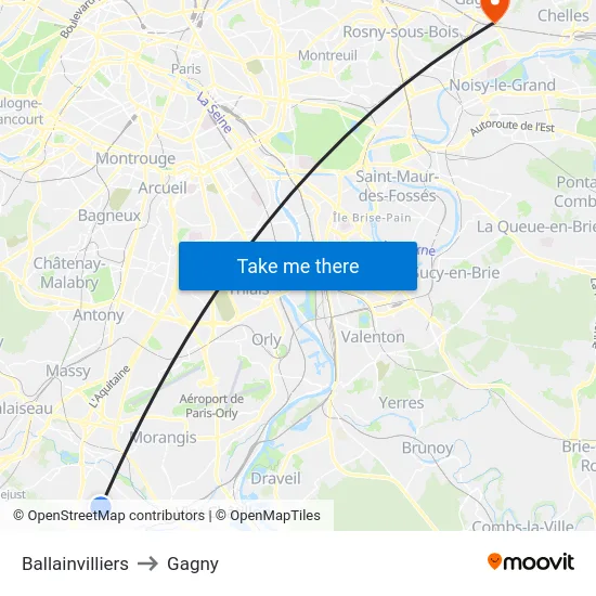 Ballainvilliers to Gagny map