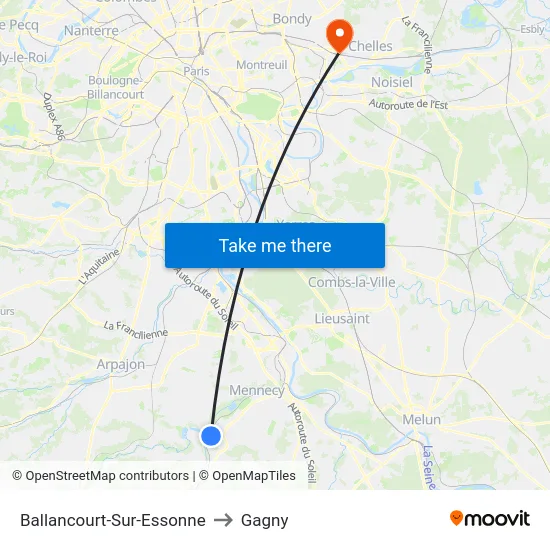 Ballancourt-Sur-Essonne to Gagny map