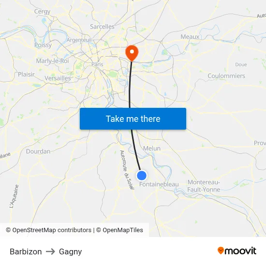 Barbizon to Gagny map
