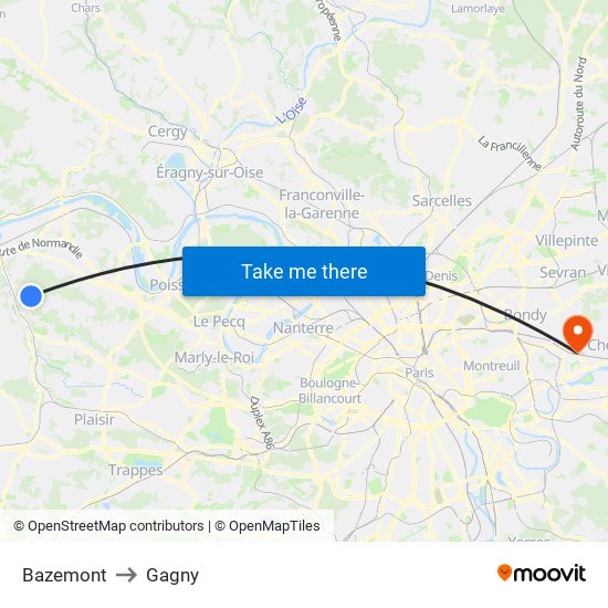 Bazemont to Gagny map